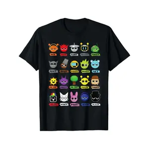 Sprunki Youngsters' Colorful Cartoon Character Cotton T-Shirt Breathable Quick-Drying Short Sleeve Crew Neck Kids' T-shirt Children's Day Gift for Ages 3+