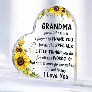 Heart-Shaped Crystal Acrylic Decorative Sunflower Gift for Grandma, Perfect Grandkids' Gift for Nana, Ideal for Grandma's Day & Mother's Day