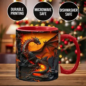 2D Sublimation Fire Dragon Coffee Mug Lava Dragon Print Accent Mug - drg7077 Ceramic Drinkware