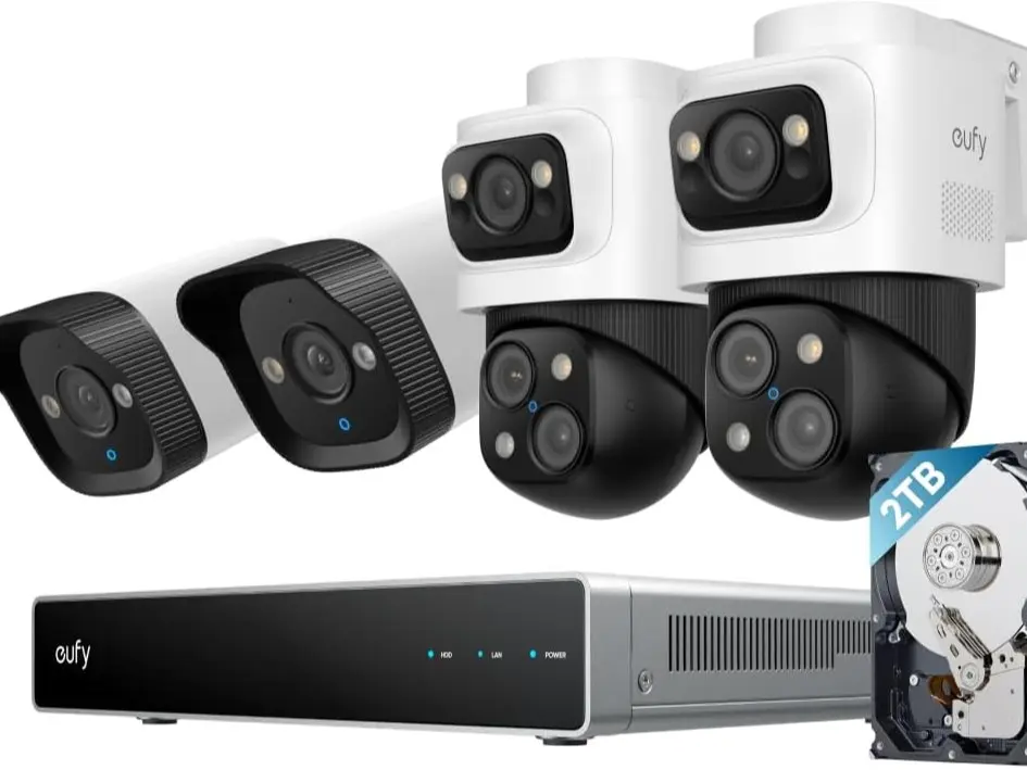 eufy PoE NVR Security Camera System S4, 2 Bullet-PTZ Cams, 2 Bullet Cams, 360° PTZ, AI Auto Framing & Tracking, Smart Video Search, Color Night Vision, Pre-Installed 2TB HDD,24/7 Recording