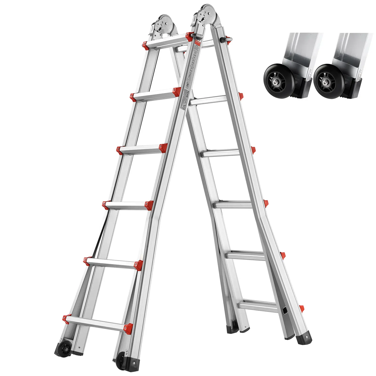 【Summerfinds】VEVOR Telescoping Ladder A Frame with Wheels Max. 20 FT Compact Aluminum Extension LadderMulti-Function Portable Collapsible RV LadderTelescopic Ladder for Homework Stairs Indoor Outdoor Roof330lb Load, Aluminium Telescopic Ladder