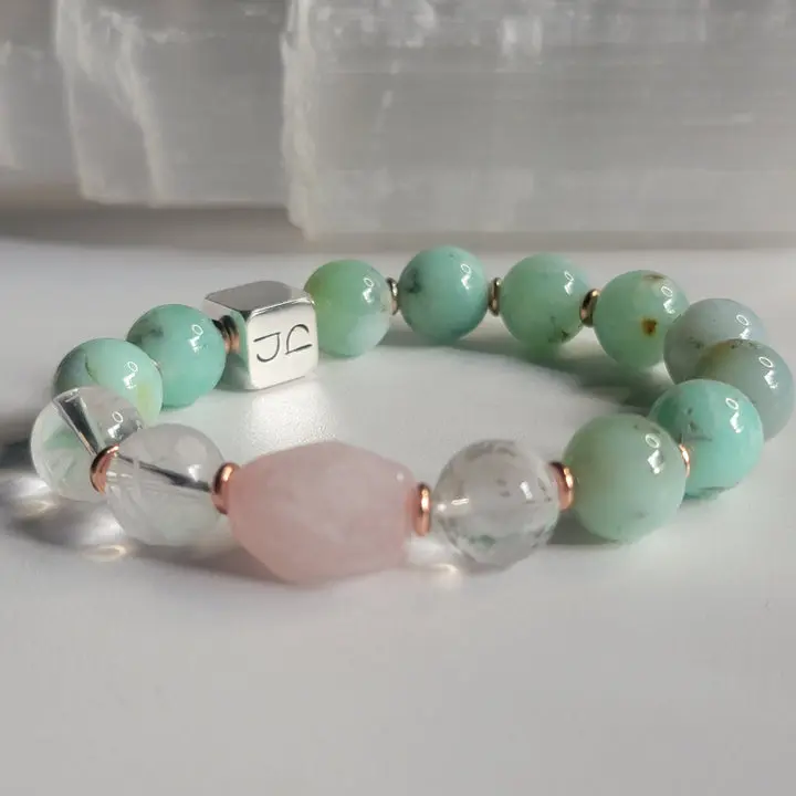 JealouzJewelry Signature Chrysoprase & Rose Quartz Chunky Bracelet 12mm Gemstone
