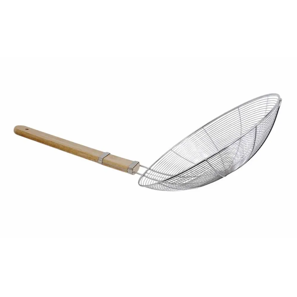 11-1/2" Stainless Steel Wire Skimmer Kitchen Cookware Spider Strainer Skimmer Utensils Wood Draining Wooden