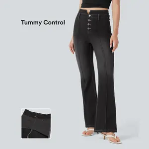 Halara Flex Mid Rise Tummy Control Casual Flare Jeans with Pockets