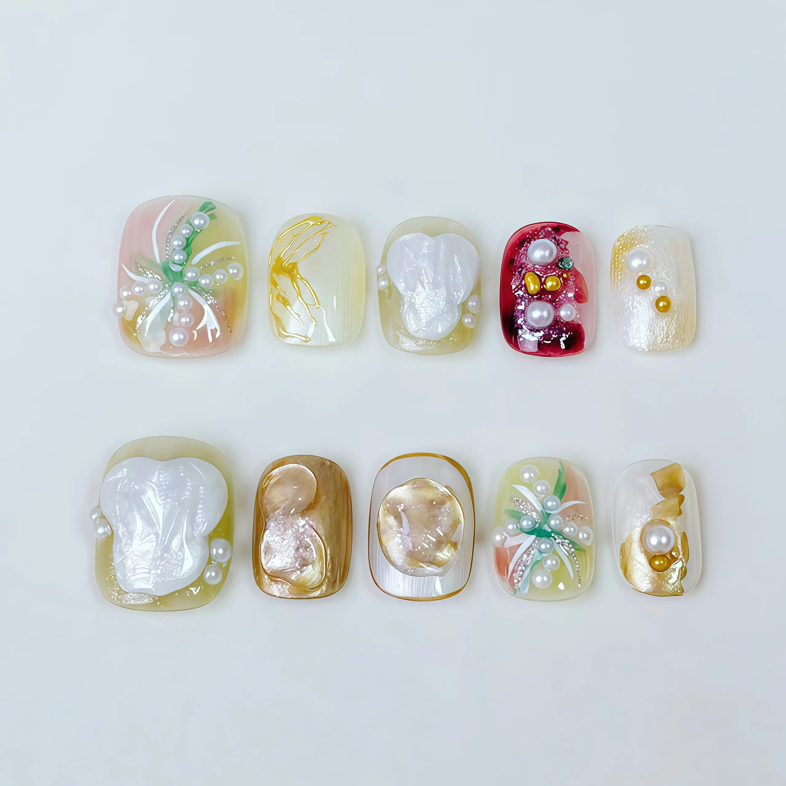 JC Handmade Reusable Brown Tone Gradient Glitter Rhinestone Full Cover Press-On Nails - Luxury Minimalist Finish, Shell Glue Manicure, Tomboy French Style, Valentine Heart Design, Nail Protection, Handmade Reusable Nails