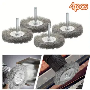 4Pack 3-Inch Wire Wheel Brush with 1/4-Inch Shank - Manual Stainless Steel Brushes for Drills for Polishing, Rust Removal & Surface Prep - Home Improvement.