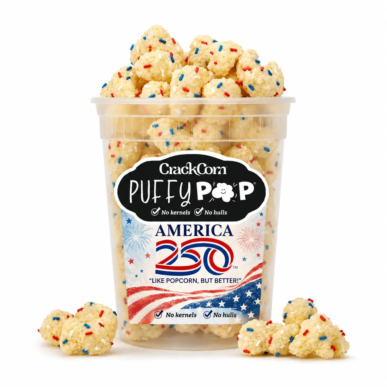 America 250 Puffy Pop Popcorn Puffs - No Kernels, No Hulls - Easy to Eat Snack