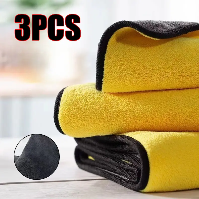 3 Pack Microfiber Car Detailing Towels - Thick, Double-Sided, Soft, Quick-Dry, Lint-Free Cloth with High Water Absorption for Automotive Cleaning, Window Wiping