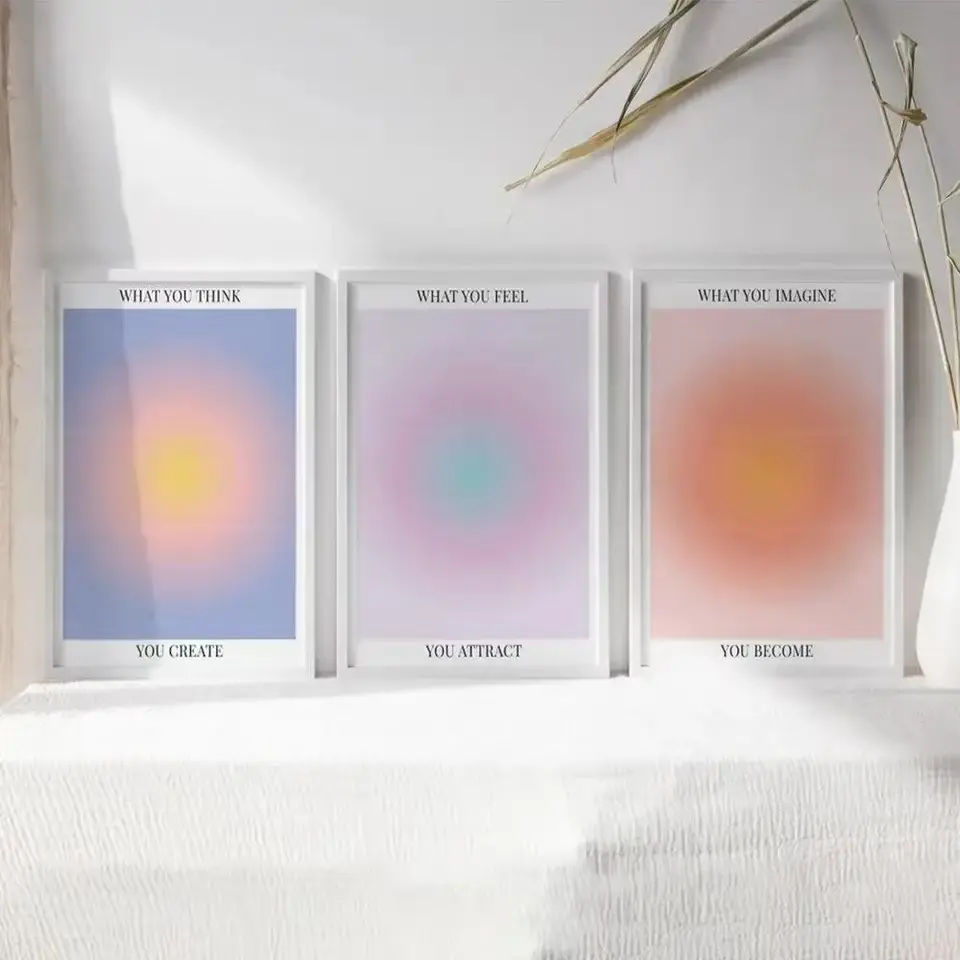 3pcs North American Style Halo Energy Gradient Wall Art Poster, 2000s Affirmation No Frame Home Decor, Living Room Decoration