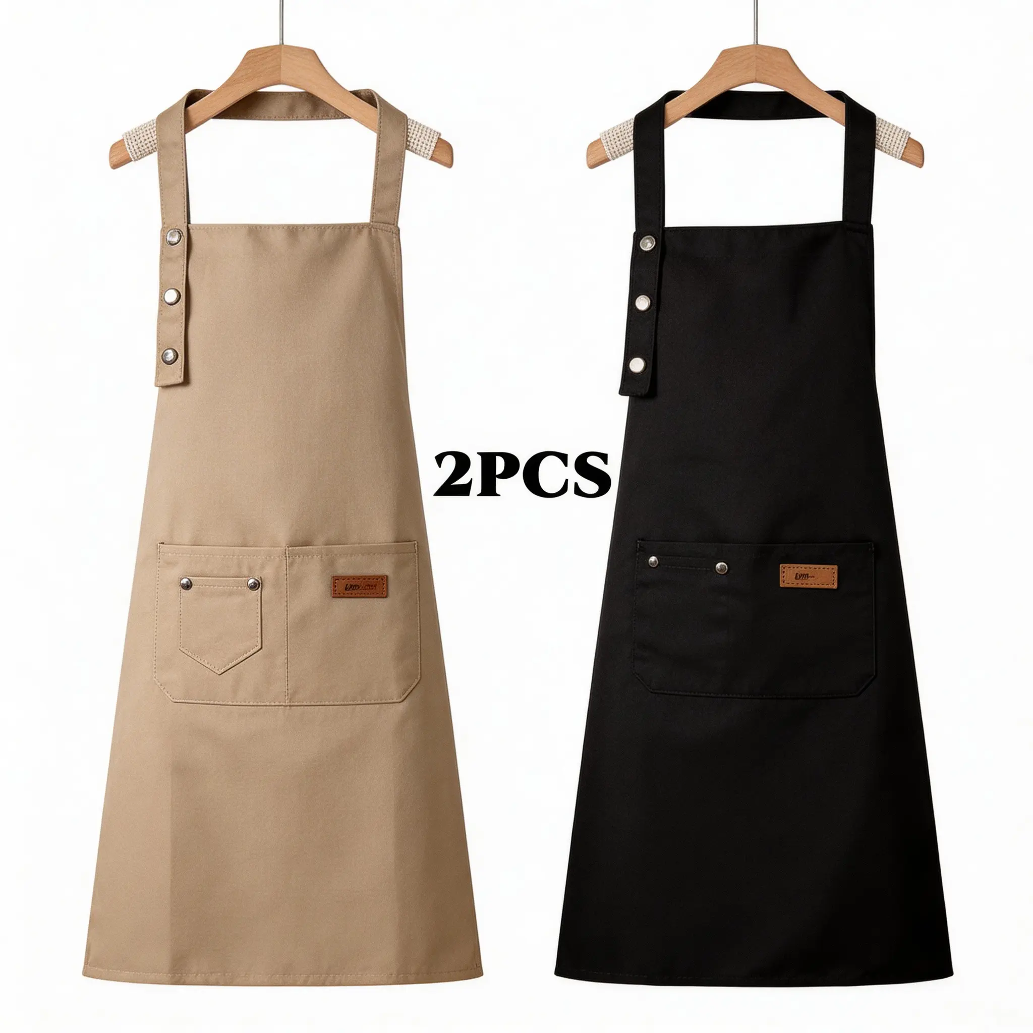 Unisex Durable Polyester Chef Style Aprons with Tie - 2-PC Classic Multicolor Waterproof Easy-Cleaning Work Aprons, Adjustable Strap, 2 Pockets, Multifunctional for Kitchen & Outdoor Use
