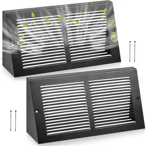 2 Pack Triangular Baseboard Fits 14"w x 6"h Duct Opening Size Return Air Grille Vent Covers Steel Air Register Vent Cover Grill Diffuser, Black, Outer  15 3/4 x 6 5/8"