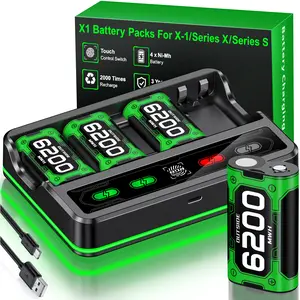 4 Pack 6200mAh Rechargeable Battery Pack for Xbox Series X|S/Xbox One/Elite Controller Charging Station with Touch-Sensor Light Strip, 30+hrs Playtime, Overcharge Protection