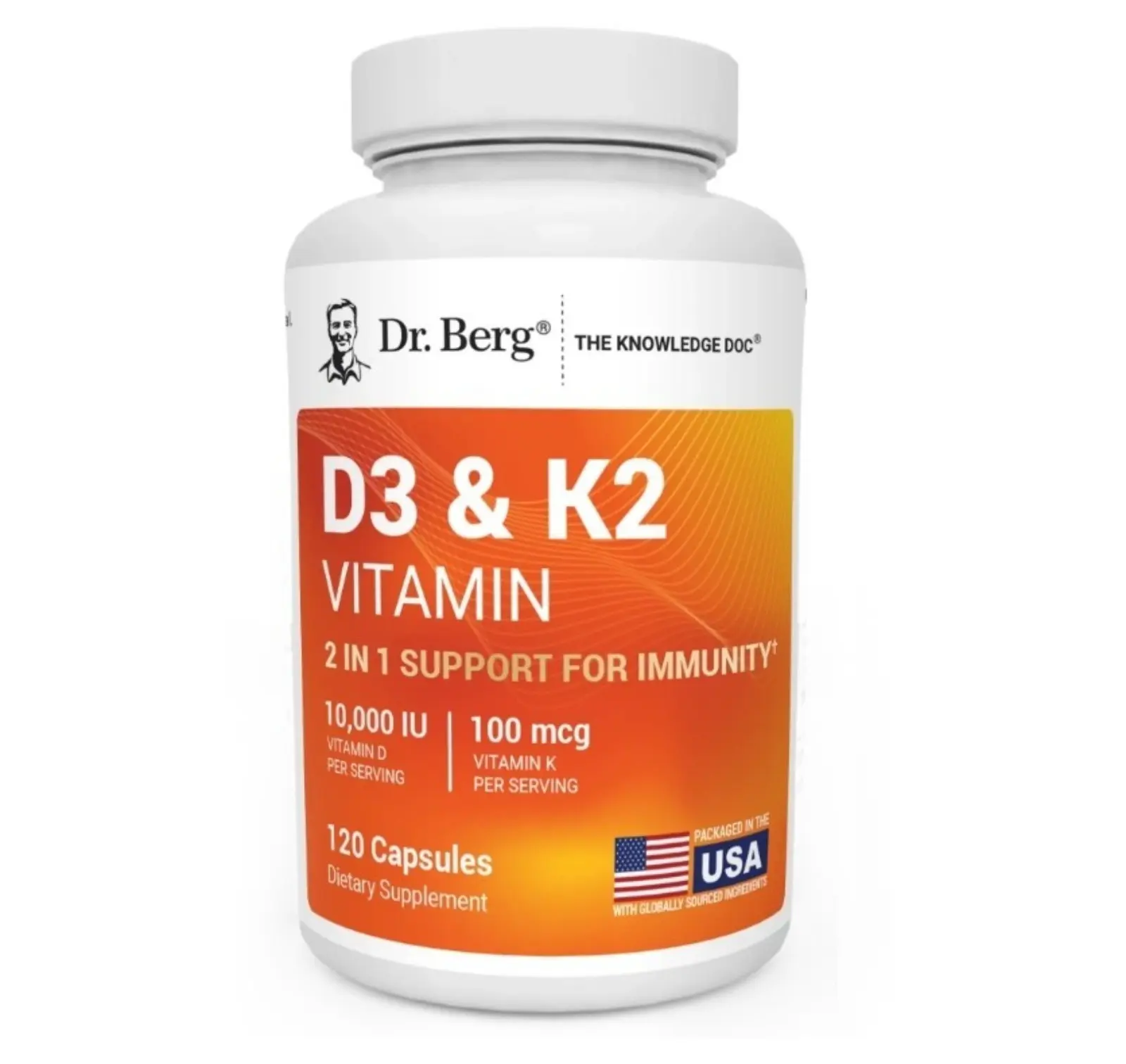 Dr. Berg's D3 & K2 Vitamin, 10,000 IU, 100 mcg per serving, 120 Capsules