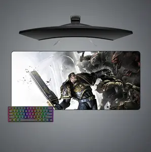 Space Marine Chainsword Fight Deskmat XL Gaming Mouse Pad for Warhammer 40k Desk Setup with Heroic White Scene