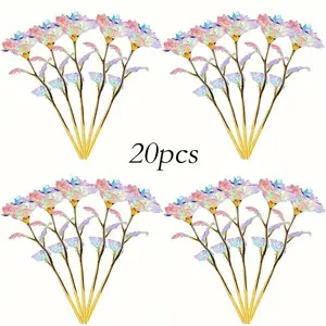 20PCS Colorful Golden Rose Forever Preserved Long Stem Rose Artificial Flowers Rainbow Rose Flower Best Gifts for Mother'S Day Thanksgiving Valentine'S Day Birthday Party