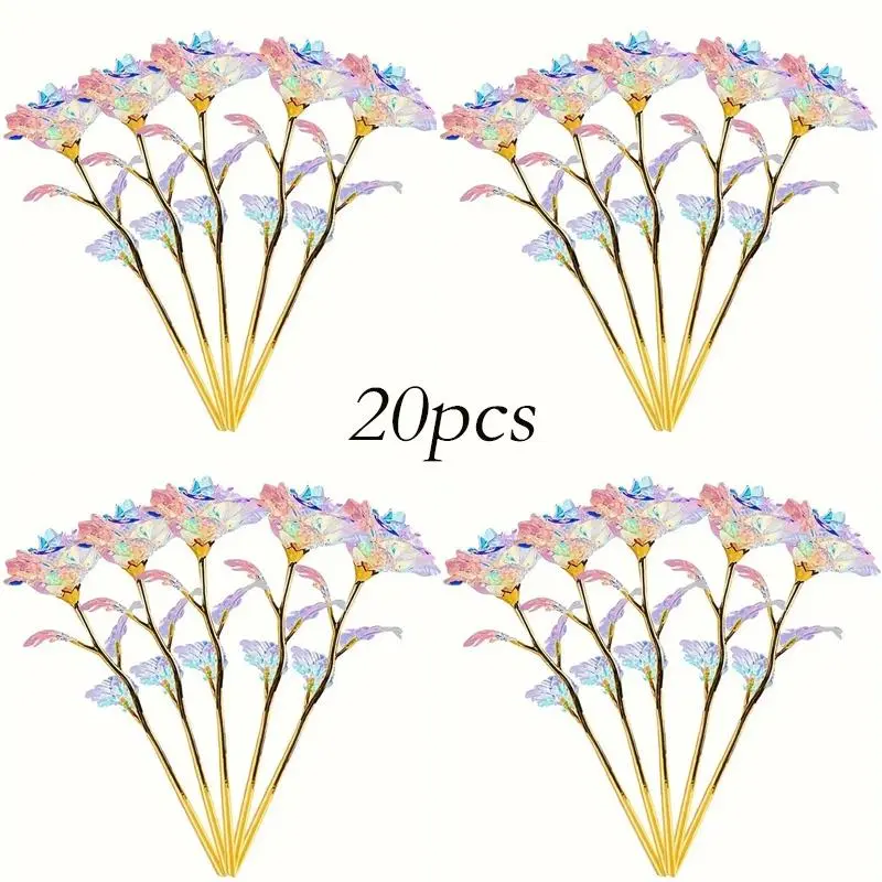 20PCS Colorful Golden Rose Forever Preserved Long Stem Rose Artificial Flowers Rainbow Rose Flower Best Gifts for Mother'S Day Thanksgiving Valentine'S Day Birthday Party