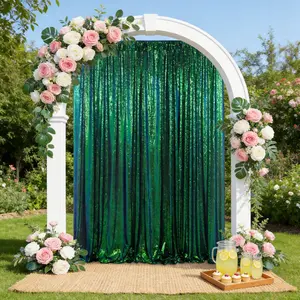Iridescent Green Sequin Backdrop Party Decorations: Backdrop Drapes Curtains 2Panels-7ftx7ft Glitter Christmas Fabric for Sparkle Wedding Bridal Baby Shower