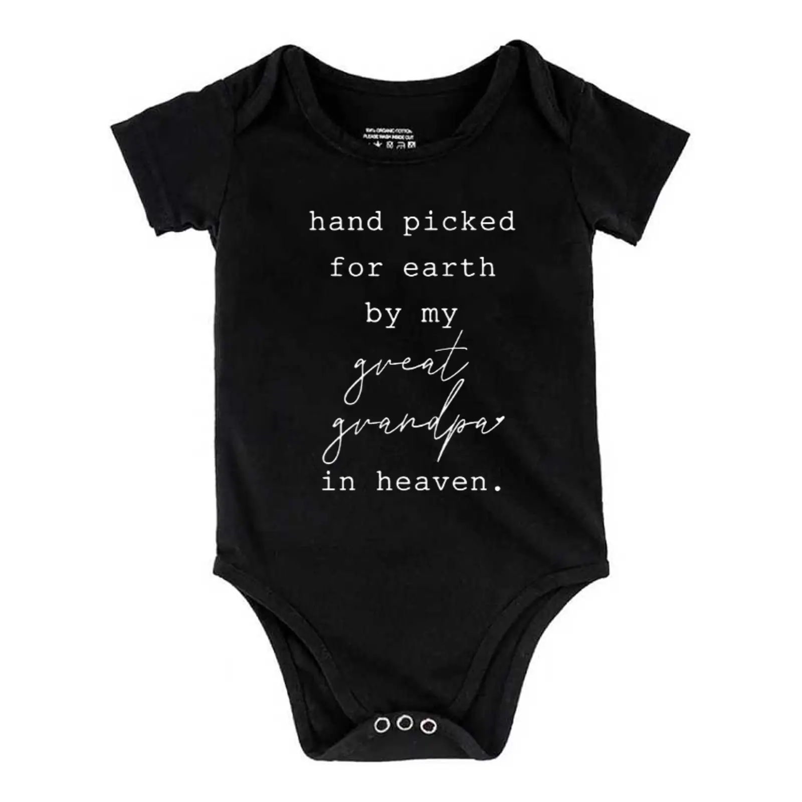 Girl's Letter Print Onesie Bodysuit - "Hand Picked For Earth By My Great Grandpa In Heaven" Design, Casual Short Sleeve Bodysuit Outfit, Outdoor Kids' Sleepwear, Snap Closure, Hand Wash (B1108-012)