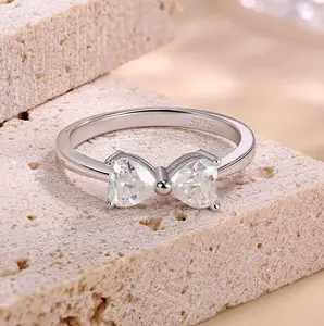 Elegant 18K 925 Sterling Silver 1CT Moissanite Heart Classic Bow Ring (5-9)