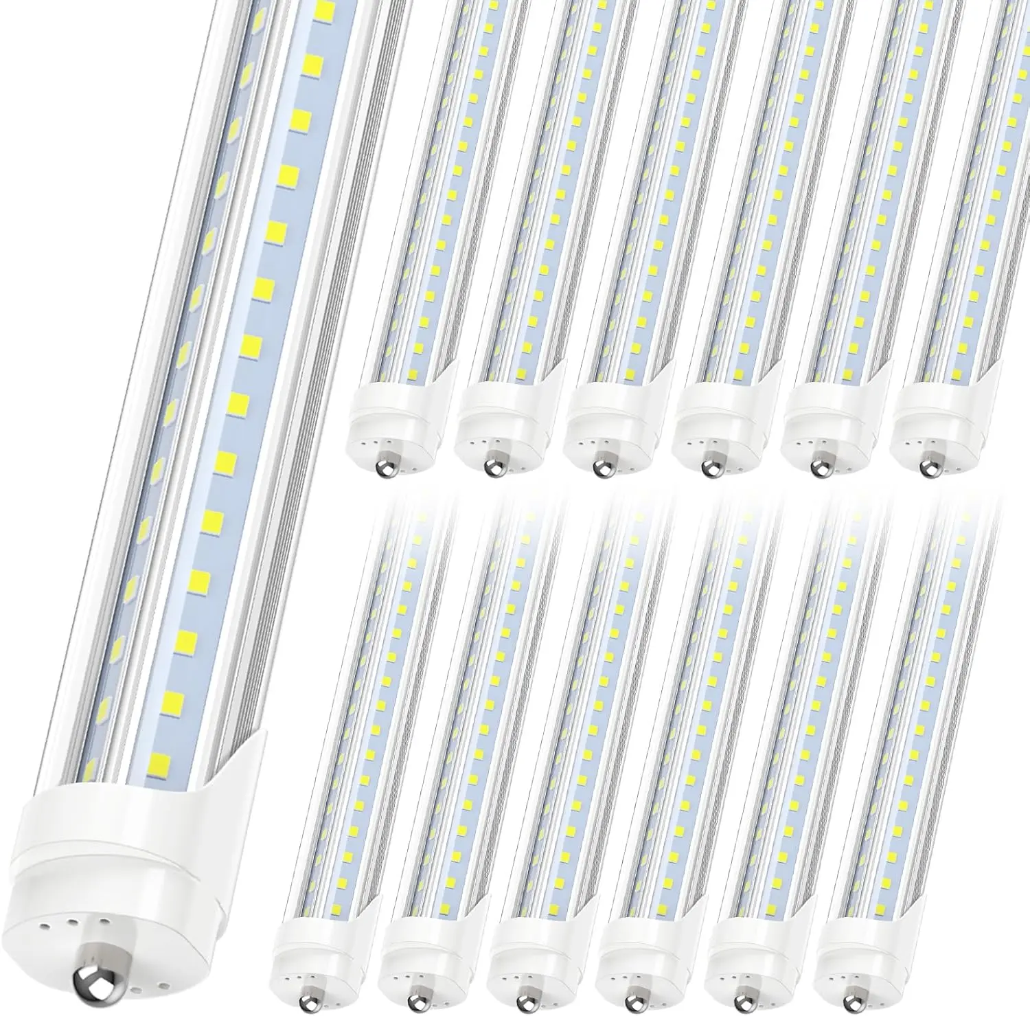 ETL 12-Pack 8FT LED Tube Light, Single Pin FA8 Base, 80W 9000LM 6500K Cool White, Super Bright, 270 Degree V Shaped LED Fluorescent Bulb (130W Equiv.) Listed, Clear, Dual-Ended