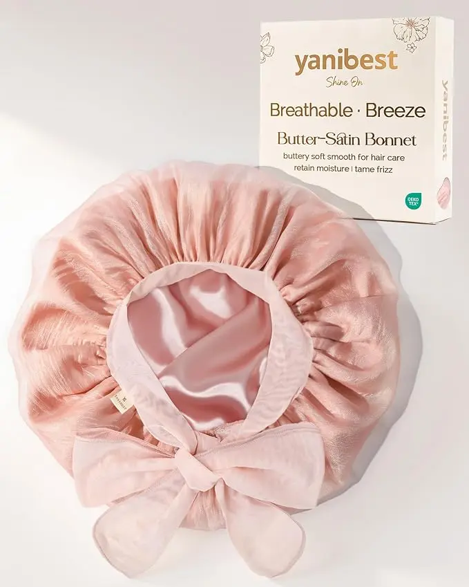 YANIBEST Breathable Soft Silk Bonnet for Sleeping, Breeze Satin Bonnet with Tie Band Hair Wrap Less Frizz Natural Curly Hair