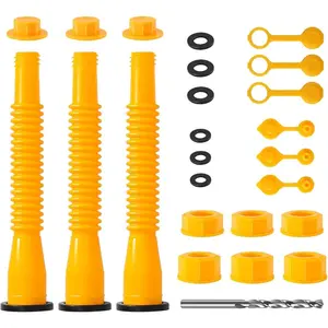 3 KIT Gas Can Spout Replacement, No-Spill Design Gas Can Nozzle with Flexible Nozzle For 1,2,5,10 Gal Tank Cans, Old Style Fuel Can Spouts, Vent Caps, Rubber Gasket, Drill Bit