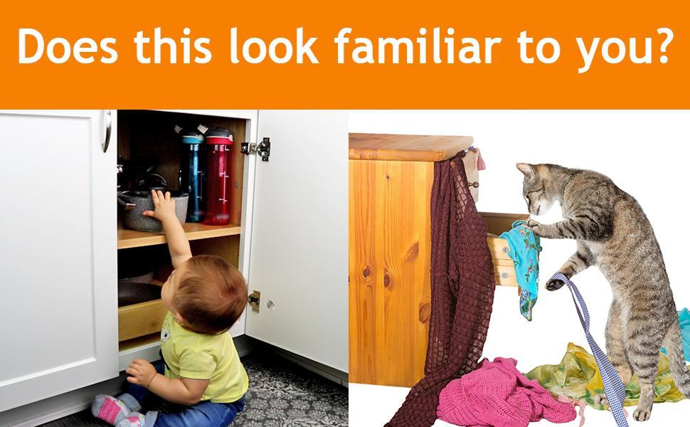Baby Safety Cabinet Locks (10 Pack, Non-Toxic ABS & TPE) - 0-3 Years Toddler Protection, Flexible Retractable Adjustable Strap Length, Strong 3M Easy Peel-and-Stick Install, Blocks Access to Cleaners, Secures Fridge, Doors, Appliances, Trash