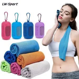Instant Cooling Towel with Silicone Storage Case & Carabiner, Breathable Mesh Quick Dry Ice Chill Towel, Super Absorbent Sweat Wicking Sports Towel for Gym Running Yoga Hiking Beach Summer Heat Relief