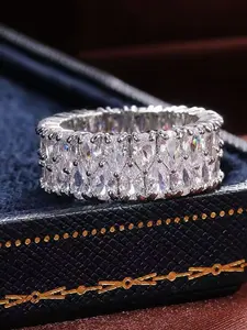 Fashion Dual Water Drop Zircon Ring, Women's Luxury Wide Band Diamond Ring, Unique Personality Jewelry, Elegant and Stylish Design