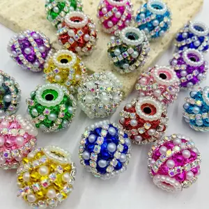10pcs/20pcs 20mm Shiny high-quality Rhinestone-Pearl Beads,1 color each Round Loose Charms, perfect for DIY jewelry, mobile phone pendants, beadable pens,accessories, keychains and handicrafts, DIY Crafts, and Christmas Ornaments