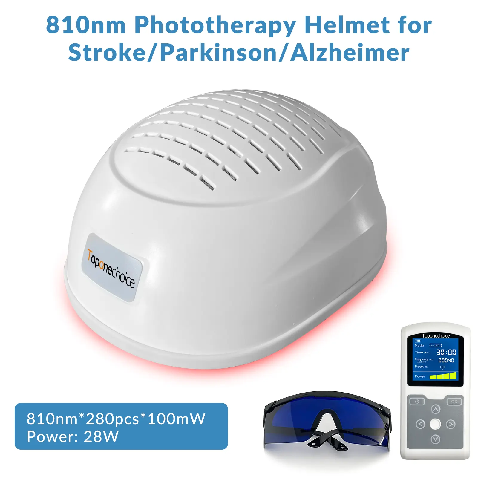 Toponechoice 810nm Near Infrared Laser Therapy Brain PBM Helmet - Photobiomodulation Tool, rTMS Alternative for Parkinson's, Alzheimer's, Depression, Supports Neural Repair & Brain Wellness, Eases Anxiety, Dementia, Migraine, Headache, Led Light, Parkinso