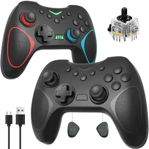 2 Pack  Controller for  / 2/Lite/OLED/PC with Hall Effect Joystick, RGB Light Wake-Up, Turbo, Dual Vibration, Programmable Buttons