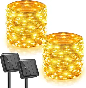 2 Pack Solar Fairy Lights, Total 66Ft 200 LED Solar String Lights Outdoor Waterproof with 8 Modes, Twinkle Lights for Outside Patio Yard Tree Party Wedding DIY Christmas Decor (Warm White)
