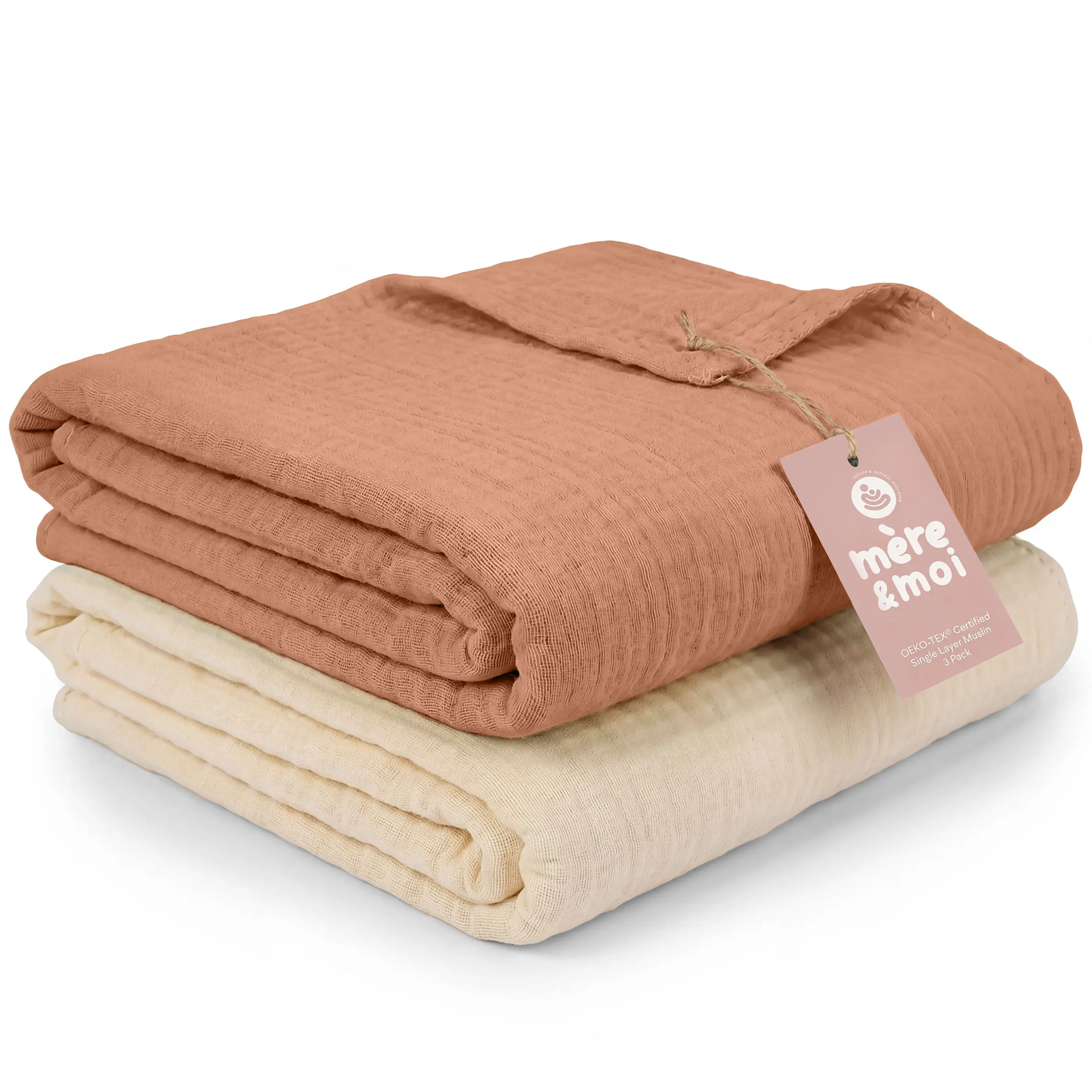 Muslin Baby Blanket Pack of 2, 40 x 36 Inch Double Layer 100% Cotton Receiving Blanket, Soft Breathable Swaddle Blanket for Newborn Infants and Toddlers, Stroller and Nursing Cover, Muslin Blanket for Boys Girls, OEKO-TEX
