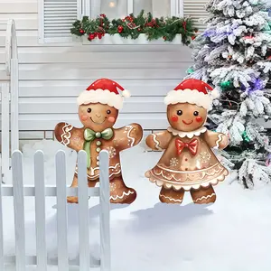 2 Pcs Gingerbread Christmas Decorations Red Gingerbread Man Hanging Signs Christmas Ornaments Christmas Front Door Decor Welcome Signs for Home Front Porch Walls Yard Indoor Outdoor