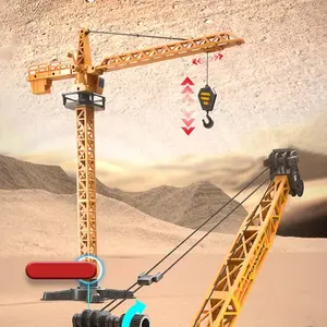 Tower Crane Construction Model Toy with Hook, Wooden Tracks, Birthday or Holiday Gift for Boys and Girls Aged 3 and Up, Educational Playset