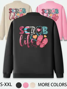 Medical Elements Scrub Life Print Casual Daily Wear, Nurse Print Zipper Jacket Coats, Long Sleeve Fitted Design with Pockets, Fall & Winter, Womenswear, Apparel