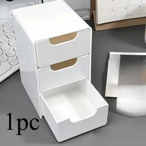 1pc Three-Tier Desktop Organizer Box, Office Supplies and Cosmetics Storage, Portable Floor Mount, Convenient Drawer Design