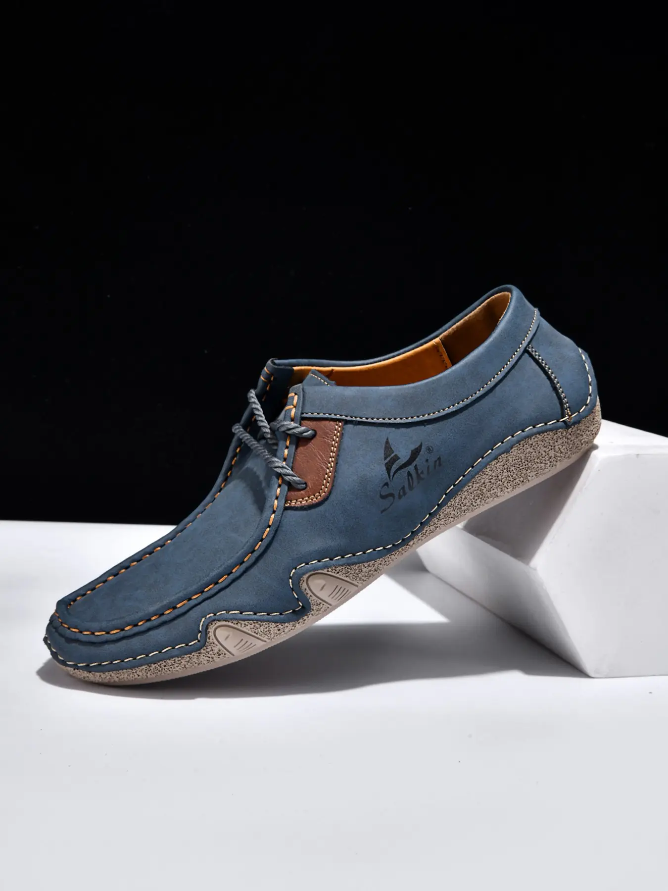 Men's Fashion PU Leather Loafers, Pu Leather Footwear, Handmade Flat Casual Shoes, Simple Low-Top, Large Size Lace-Up, All-Season Lightweight Comfortable Non-Slip Rubber Sole