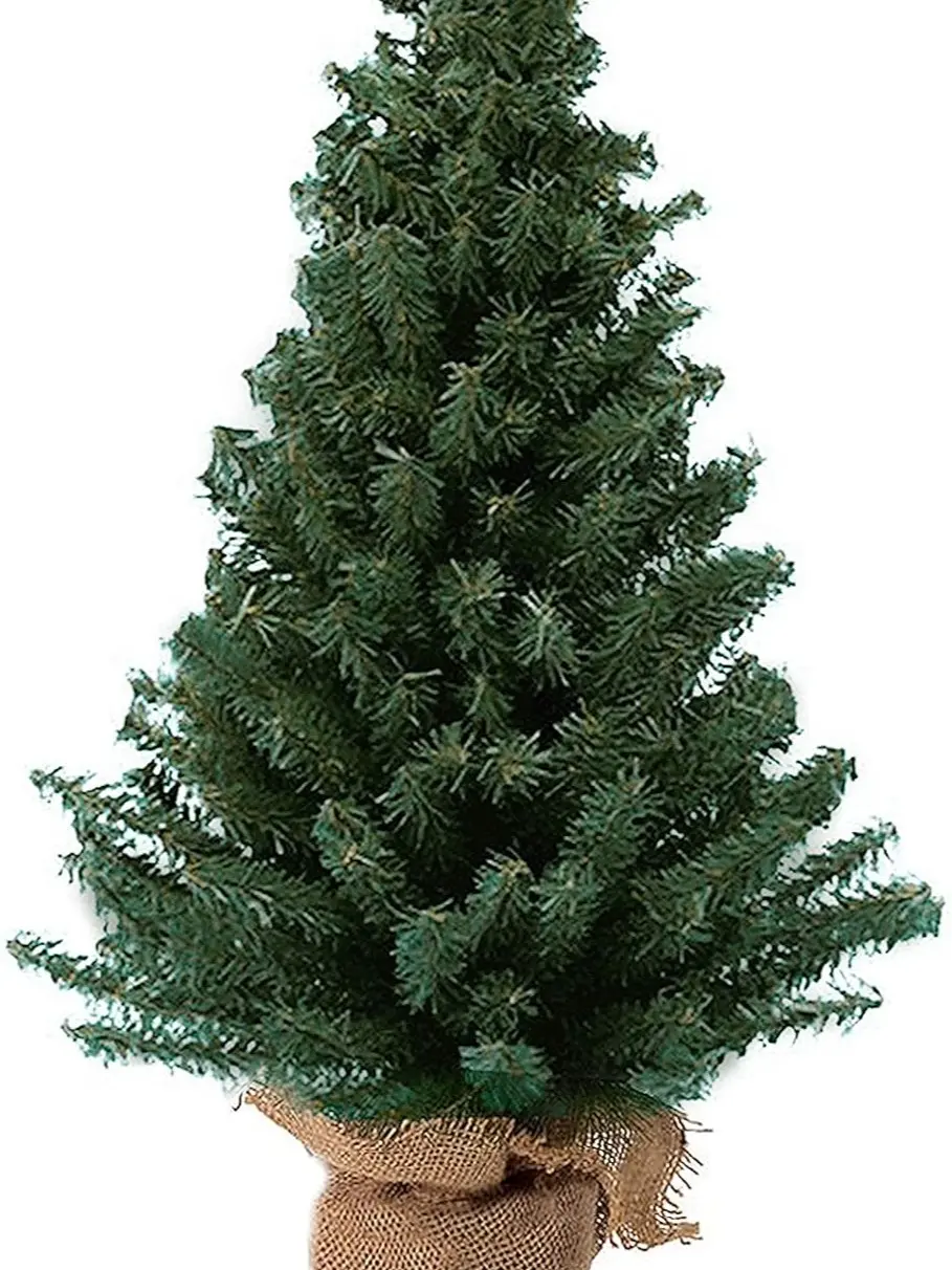 18" Mini Pine Christmas Tree, Unlit Artificial Tabletop Tree with 215 Branch Tips and Burlap-Wrapped Wood Base, Small Green Desktop Holiday Decoration for Home, Office, Desks, Apartments, and Small Spaces