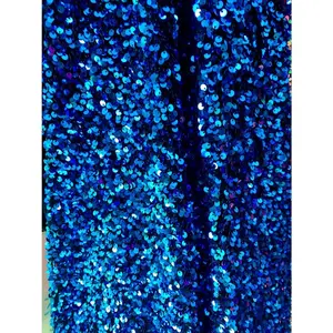 Iridescent Blue Sequin on Stretchy Velvet