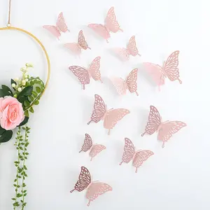 Butterfly Wall Sticker, 12pcs/set Creative Hollow Out Butterfly Wall Decal, Wall Art Decorative Sticker Decoration Sticker for Home Living Room Bedroom, Ornaments