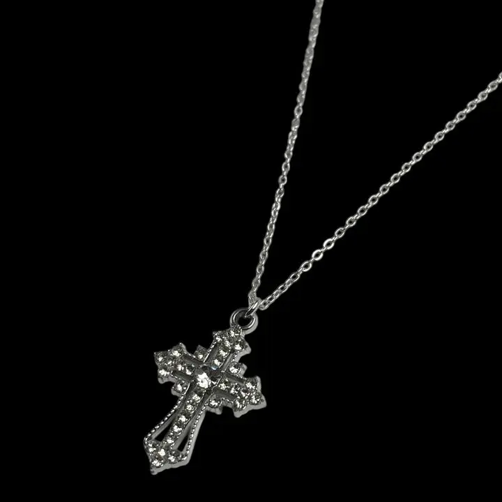 Silver Diamond Cross Necklace