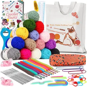 Crochet Kit Beginners Crochet Starter Kit with 15 Colors Yarn, 71 count Crochet Beginners Set Amigurumi Crochet Kit for /Adults,  Canvas Tote Bag Full Crochet Accessories & Instructions