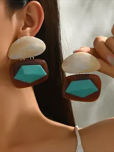 Vintage Elegant Boho Style Jewelry Unique Geometric Pattern Pendant Earrings for Woman Summer Daily Beach Vacation Music Festival Party, Dangle earrings, Gift for Her