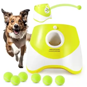 Automatic Ball Launcher for Dogs - 3 Adjustable Distances, 2-Inch Mini Tennis Balls & Portable Mesh Bag | Interactive Toy for Small Breeds | Indoor/Outdoor Play