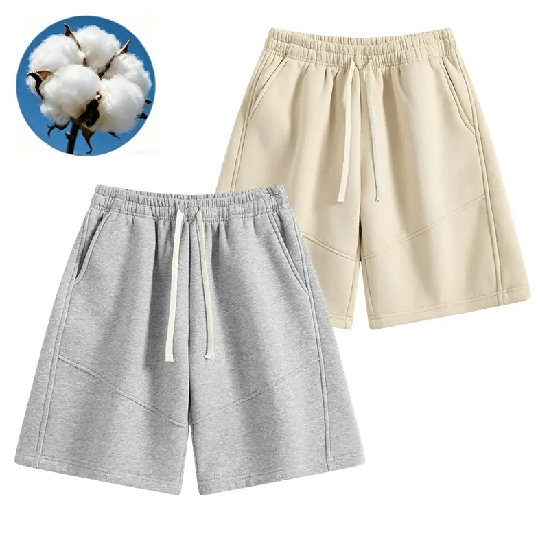 Men's Cotton Knit Pocketed Shorts - Loose-Fit Elastic Waist Bottoms with Side Pockets for Running, Outdoor Activities, Everyday Wear, Pocketed Men's Shorts
