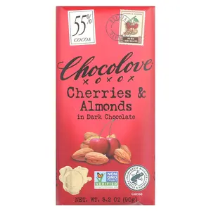 Chocolove Cherries & Almonds in Dark Chocolate, 55% Cocoa, 3.2 oz (90 g)