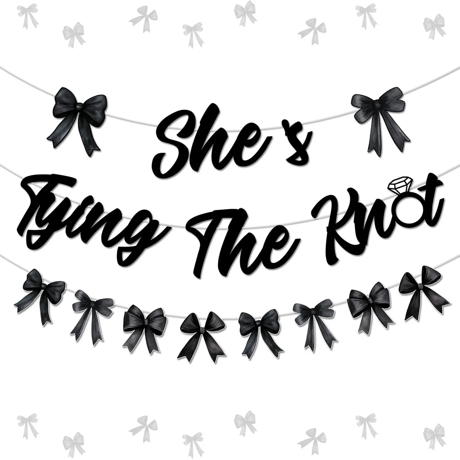 1Set Black Bow Bridal Shower Decorations Shes Tying The Knot Banner Bow Tie Garland Bowknot Bachelorette Party Decorations Princess Party Decoration for Bachelorette Wedding Engagement