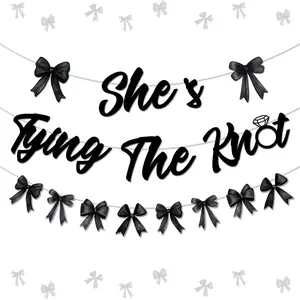 1Set Black Bow Bridal Shower Decorations Shes Tying The Knot Banner Bow Tie Garland Bowknot Bachelorette Party Decorations Princess Party Decoration for Bachelorette Wedding Engagement